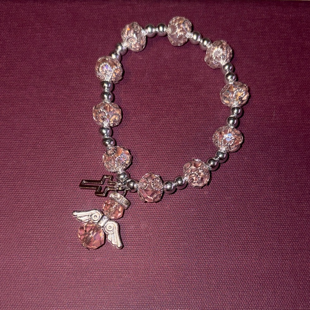 Blushing Guardian Angel Beaded Bracelet NEW